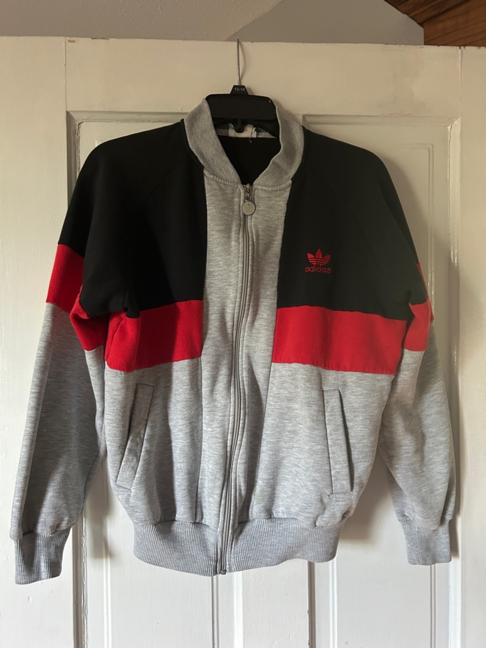 adidas Men’s Grey Black & Red Colorblock Zip-Up Jacket